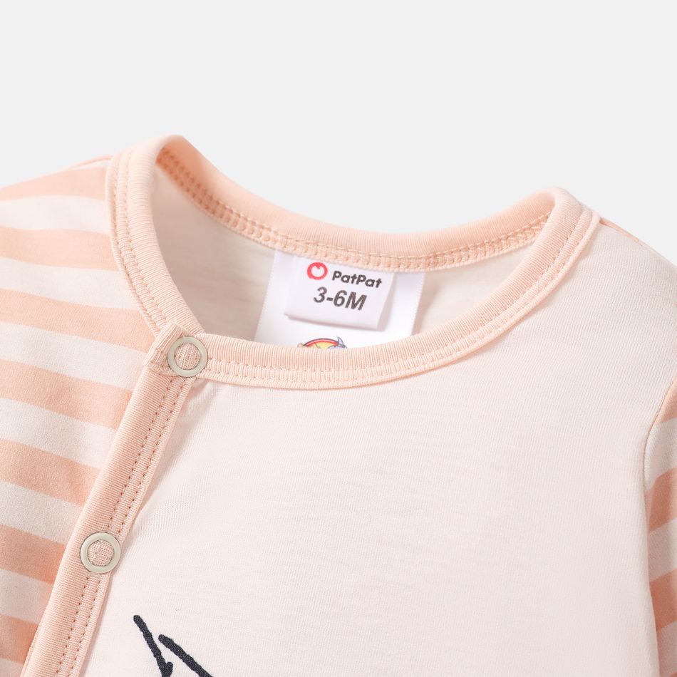 Tom and Jerry Baby Boy/Girl Long-sleeve Striped Graphic Spliced Naia Jumpsuit LightPink big image 4