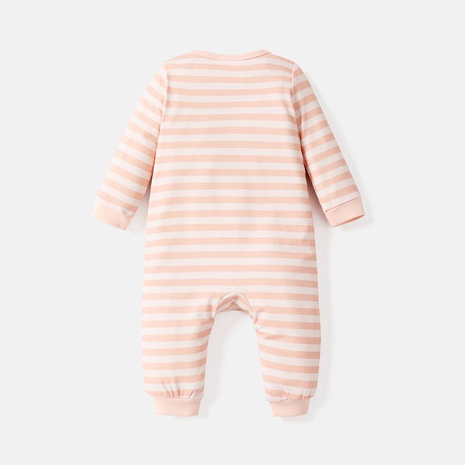 Tom and Jerry Baby Boy/Girl Long-sleeve Striped Graphic Spliced Naia Jumpsuit LightPink big image 3