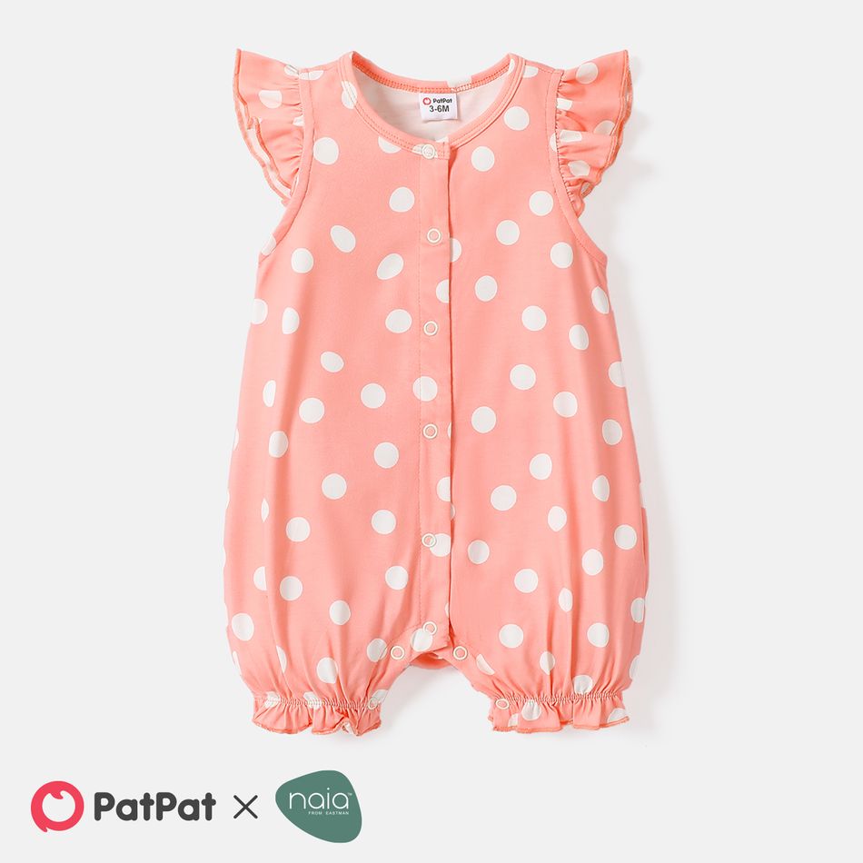Baby Girl Polka Dots or Butterfly Print Flutter-sleeve Naia Romper Pink
