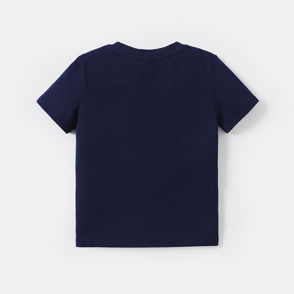Toddler Boy Vehicle Print Short-sleeve Cotton Tee Deep Blue big image 2