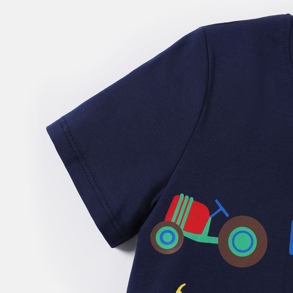 Toddler Boy Vehicle Print Short-sleeve Cotton Tee Deep Blue big image 4