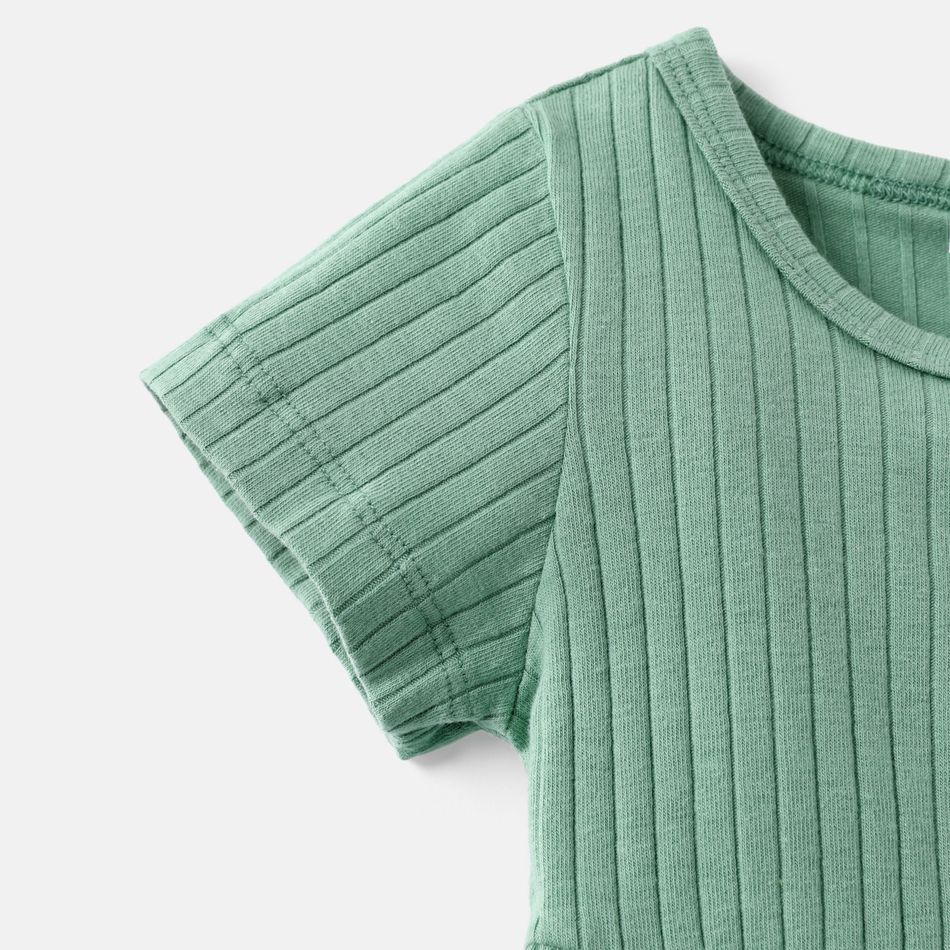 Easter Baby Girl Solid Ribbed or Allover Animal Print Short-sleeve Naia™ Dress lightgreen big image 3