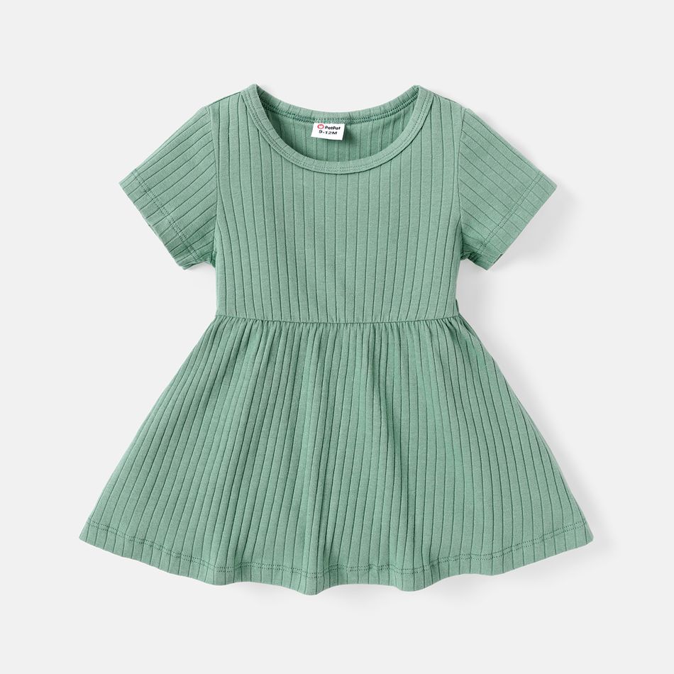 Easter Baby Girl Solid Ribbed or Allover Animal Print Short-sleeve Naia™ Dress lightgreen big image 1