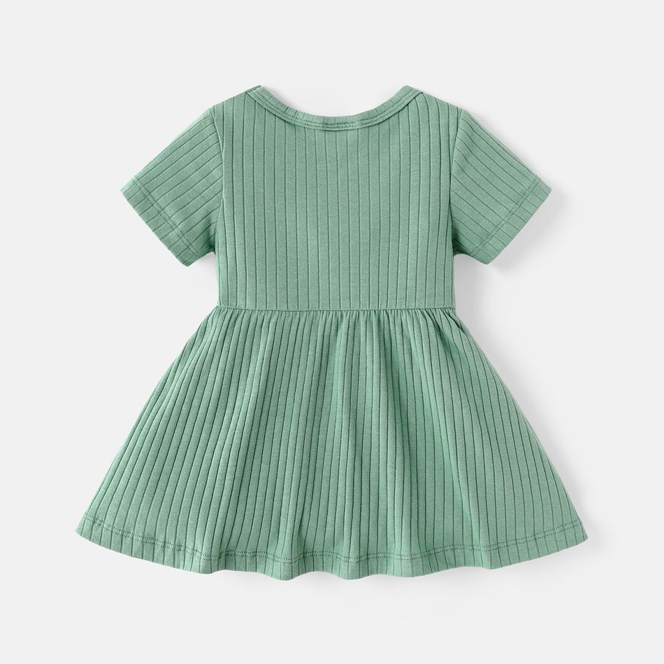 Easter Baby Girl Solid Ribbed or Allover Animal Print Short-sleeve Naia™ Dress lightgreen big image 2