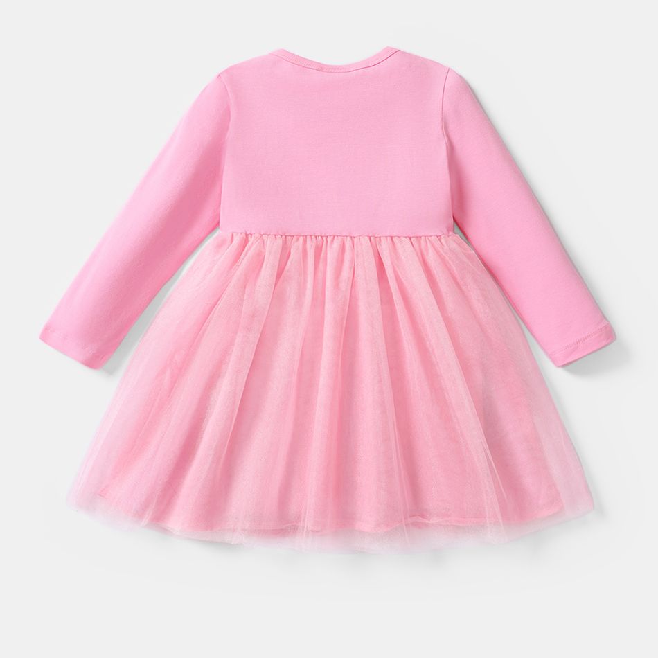 Barbie Toddler Girl Letter Print Mesh Splice Cotton Long-sleeve Dress Pink big image 4