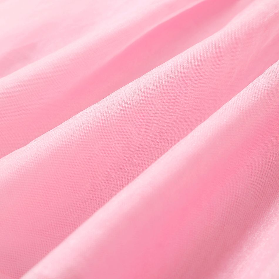 Barbie Toddler Girl Letter Print Mesh Splice Cotton Long-sleeve Dress Pink big image 5