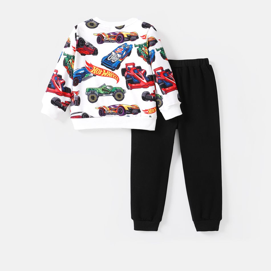 Hot Wheels 2pcs Toddler Boy Vehicle Race Car Print Sweatshirt and Elasticized Cotton Pants Set Black big image 2