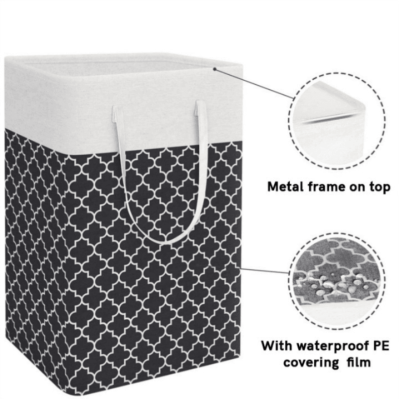 Laundry Baskets with Long Handles Collapsible Waterproof Clothes Hamper Tall Laundry Bin for Toys Clothes Organizer Black big image 4