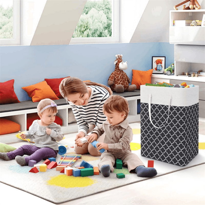 Laundry Baskets with Long Handles Collapsible Waterproof Clothes Hamper Tall Laundry Bin for Toys Clothes Organizer Black big image 2