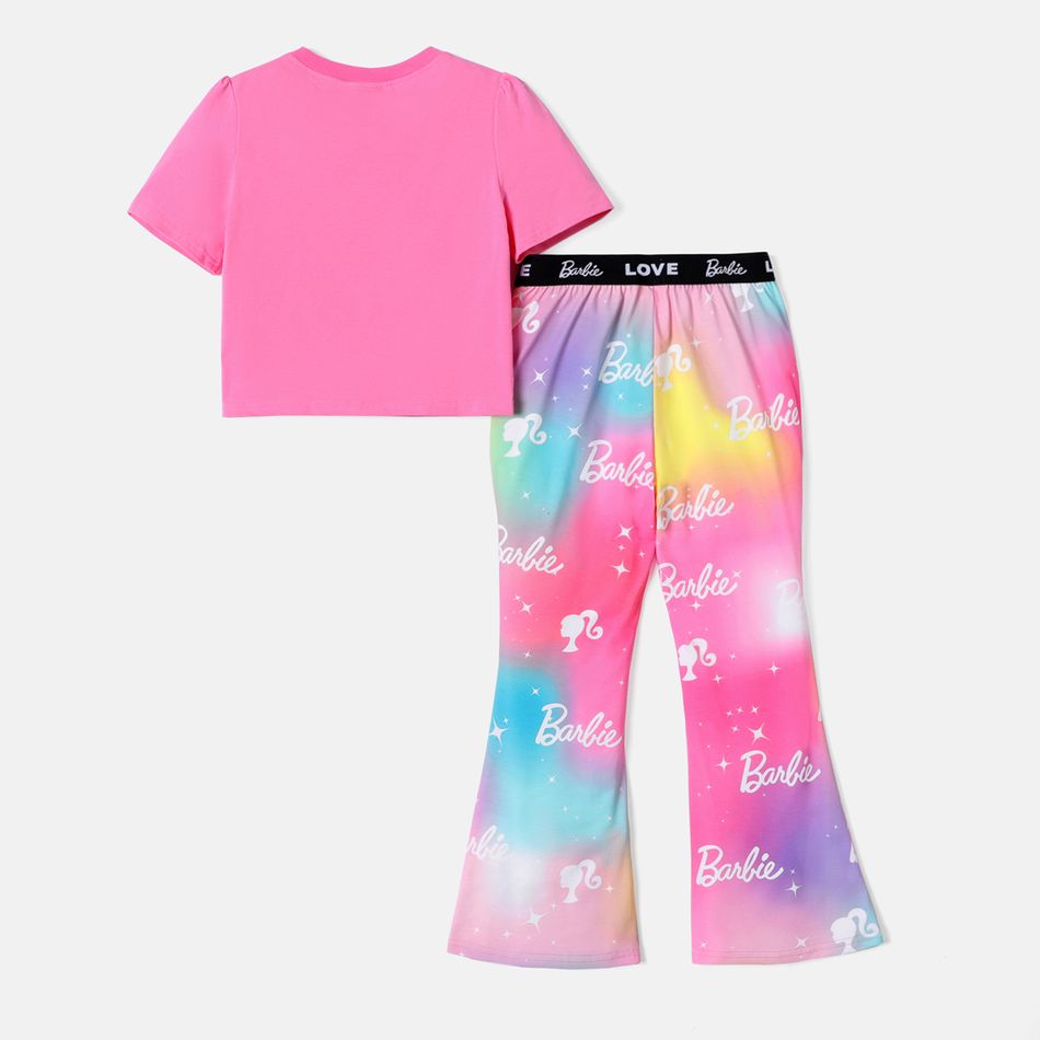 Barbie 2pcs Kid Girl Valentine's Day Short-sleeve Cotton Tee and Letter Print Flared Pants Set PINK big image 2