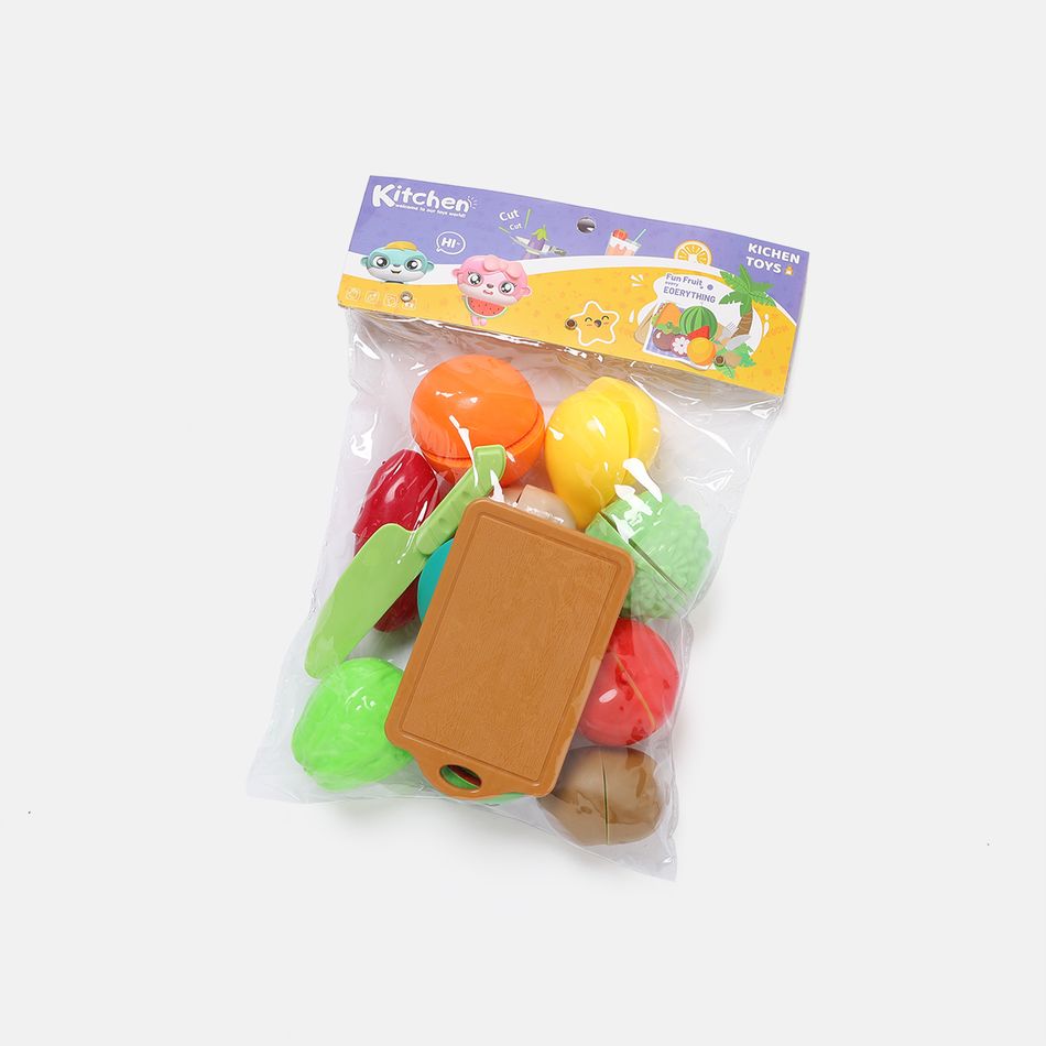 16 peças de corte de plástico sem bpa, brinquedo de comida para crianças, frutas cortáveis, legumes, conjunto com facas, tábua e pratos (cor da faca aleatória) Cor-A big image 5