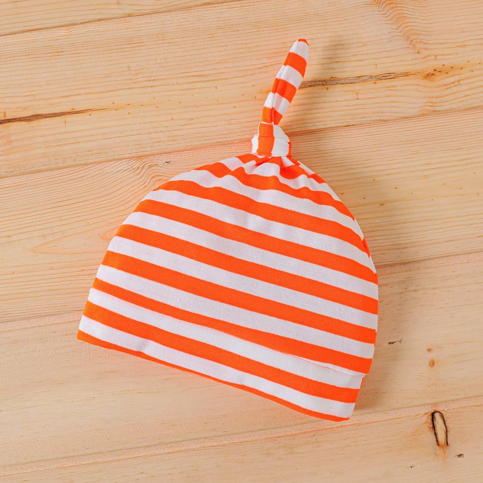 2pcs Baby Boy/Girl 95% Cotton Fox Print Striped Long-sleeve Spliced Jumpsuit with Hat Set Orange big image 4