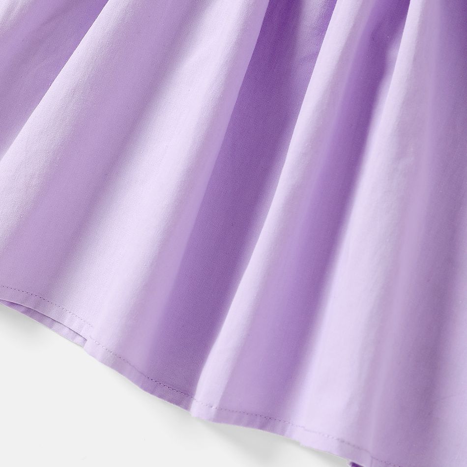 Toddler Girl 100% Cotton Solid Color Bowknot Design Smocked Slip Dress Light Purple big image 5