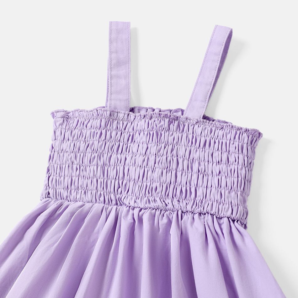 Toddler Girl 100% Cotton Solid Color Bowknot Design Smocked Slip Dress Light Purple big image 4