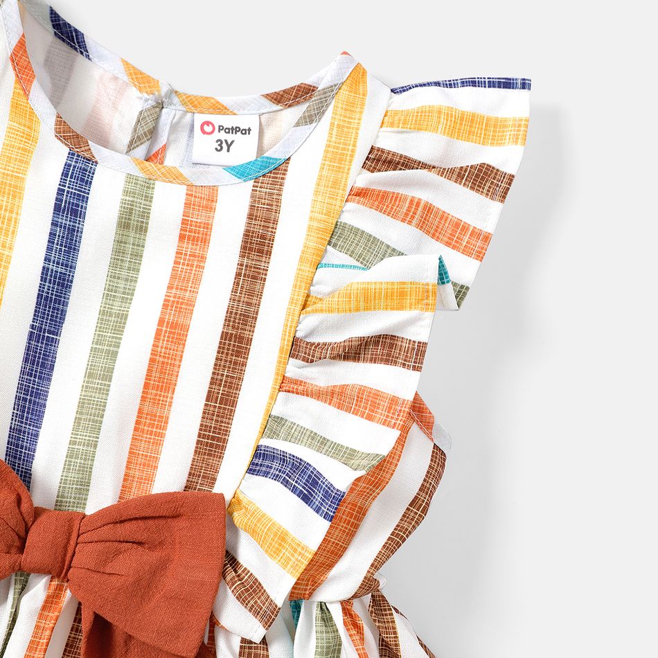Toddler Girl Stripe Bowknot Design Ruffled Sleeveless Dress COLOREDSTRIPES big image 4