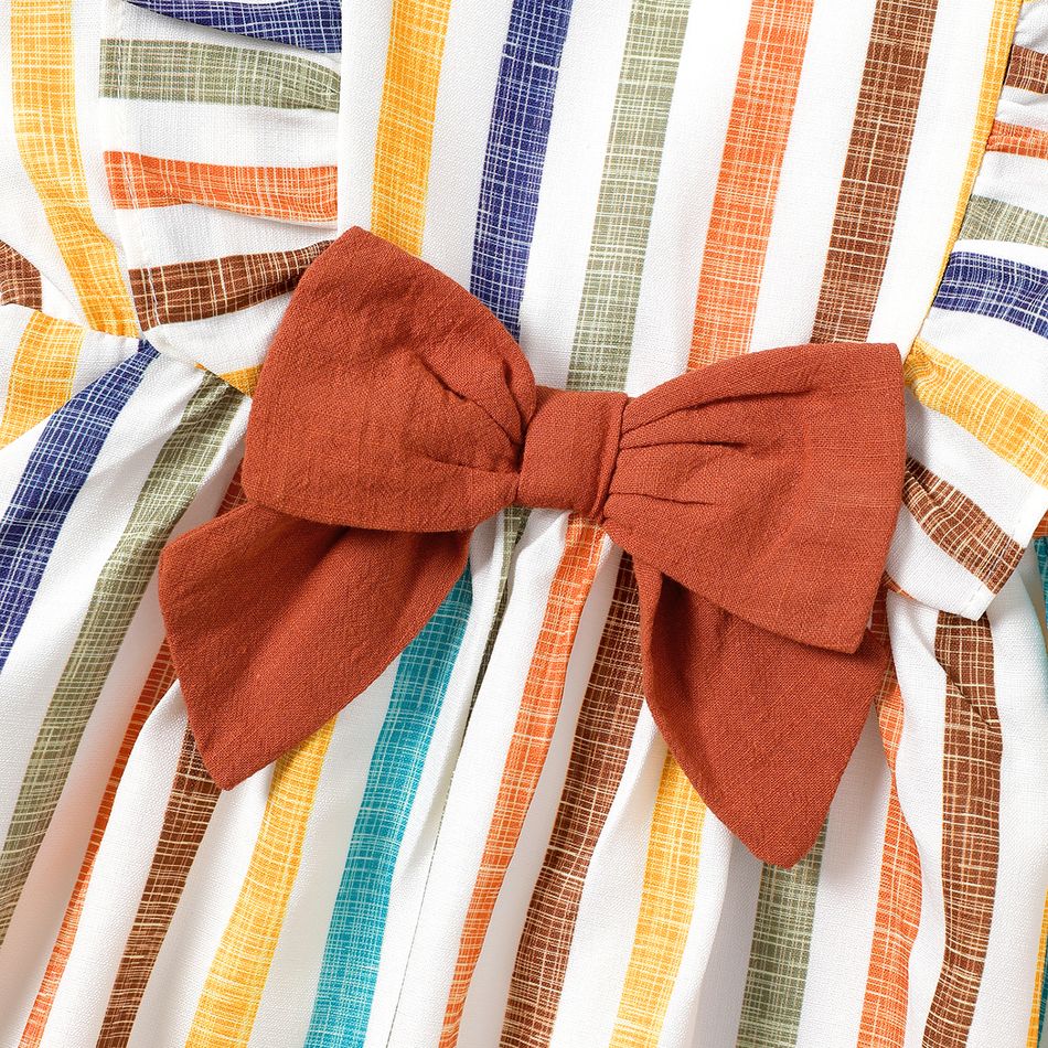 Toddler Girl Stripe Bowknot Design Ruffled Sleeveless Dress COLOREDSTRIPES big image 3