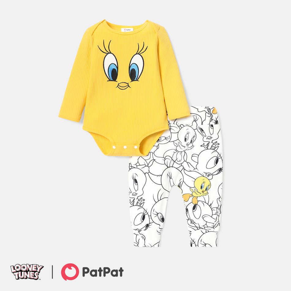 Looney Tunes 2pcs Baby Boy/Girl Cartoon Print Long-sleeve Romper & Pants Set Yellow big image 1