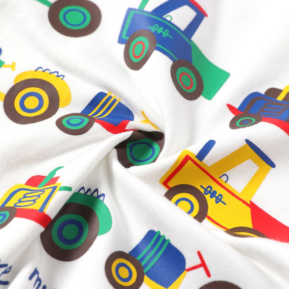 2pcs Toddler Boy Vehicle Print Short-sleeve Cotton Tee and Denim Shorts Set White big image 5