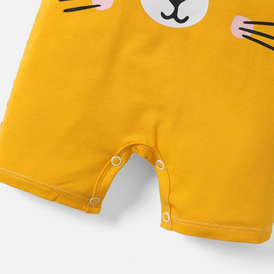 Baby Boy/Girl 95% Cotton Striped Short-sleeve 3D Ears Detail Animal Print Romper yellowwhite big image 4