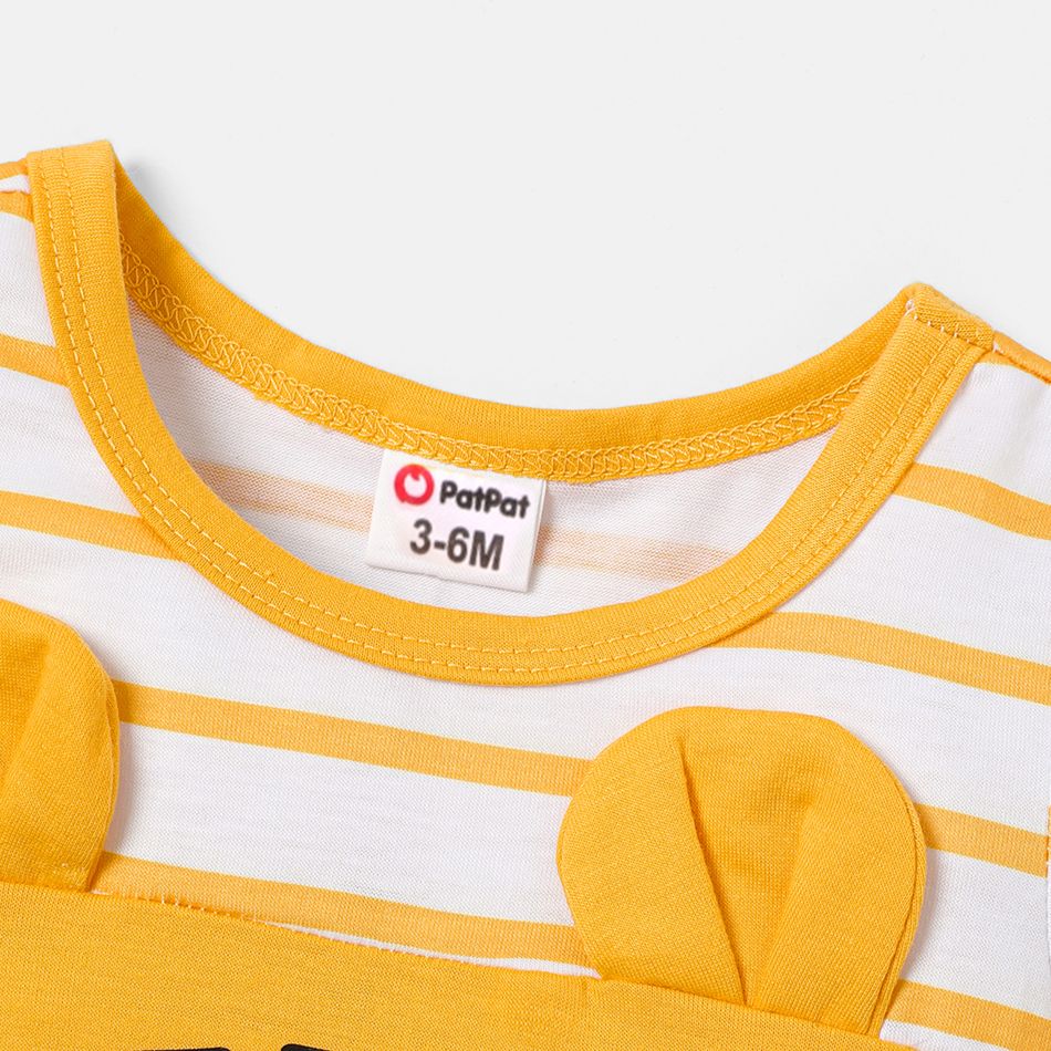 Baby Boy/Girl 95% Cotton Striped Short-sleeve 3D Ears Detail Animal Print Romper yellowwhite