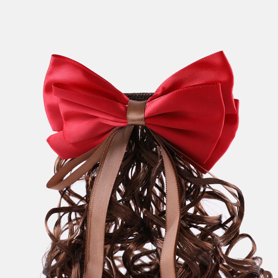 Wave Ponytail Synthetic Hair Extension with Bow Clip for Girls Red big image 3