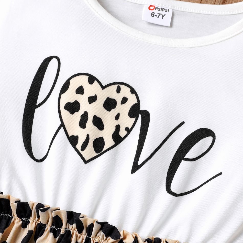 Kid Girl Leopard Print Splice Short-sleeve Dress White big image 3