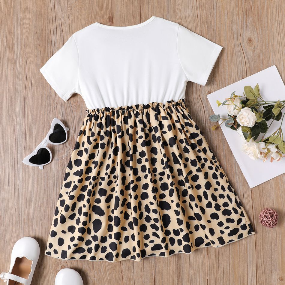 Kid Girl Leopard Print Splice Short-sleeve Dress White big image 2