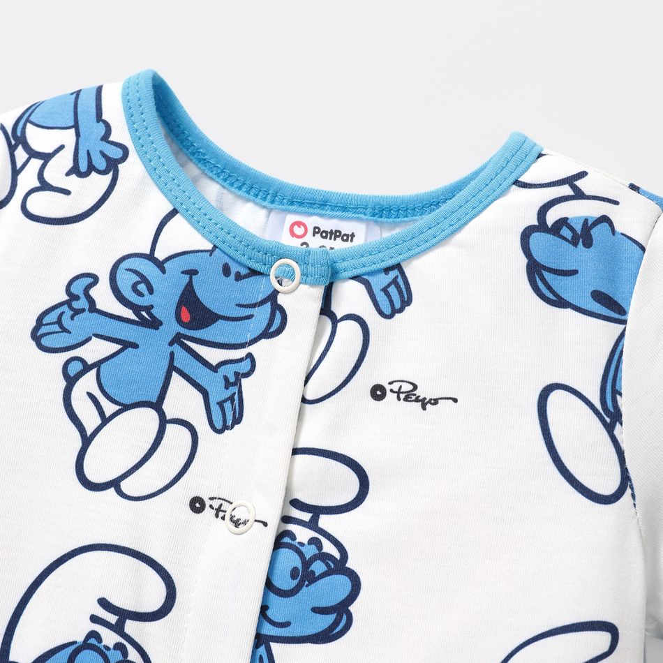 The Smurfs Baby Boy/Girl Short-sleeve Solid Waffle or Allover Print Naia™ Romper BLUEWHITE big image 2
