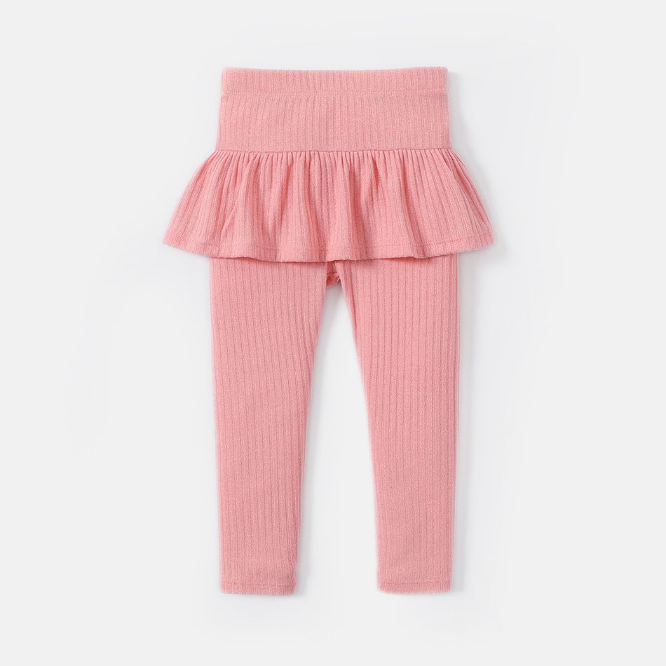 Toddler Girl Solid Color Ribbed Skirt Leggings Pink big image 1