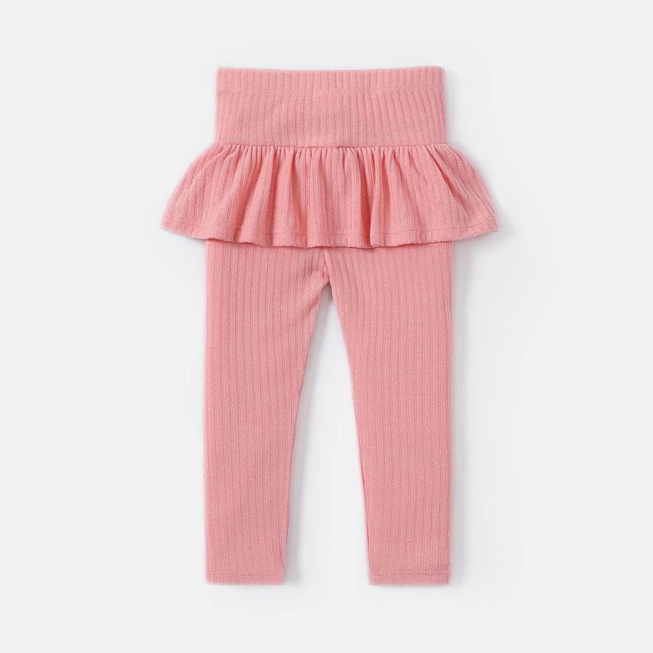 Toddler Girl Solid Color Ribbed Skirt Leggings Pink big image 2