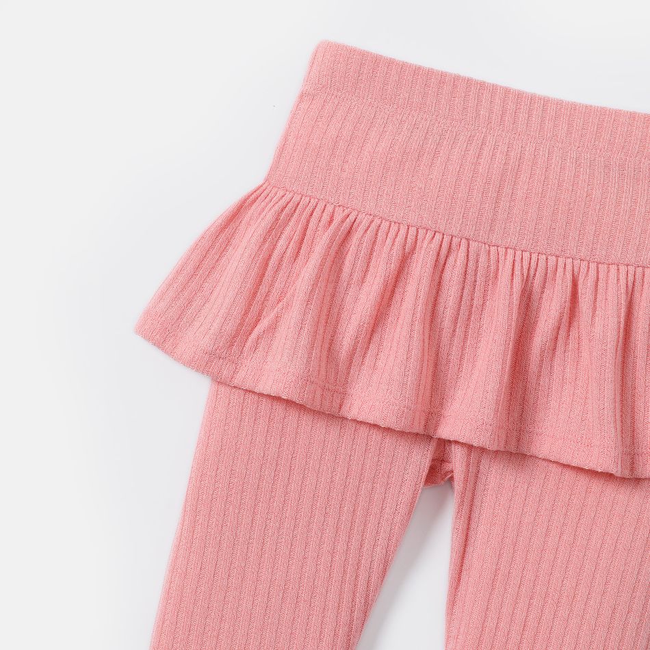 Toddler Girl Solid Color Ribbed Skirt Leggings Pink big image 3
