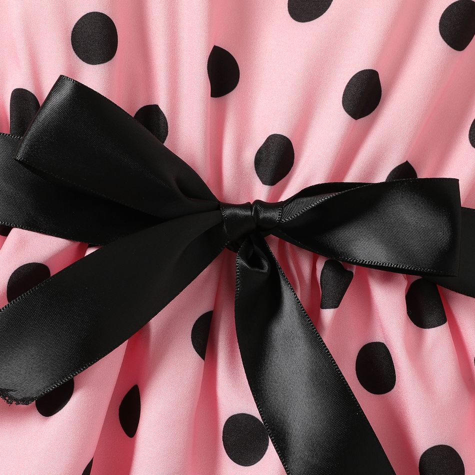 2pcs Kid Girl Polka dots Sleeveless Layered Dress & Belt Pink big image 6