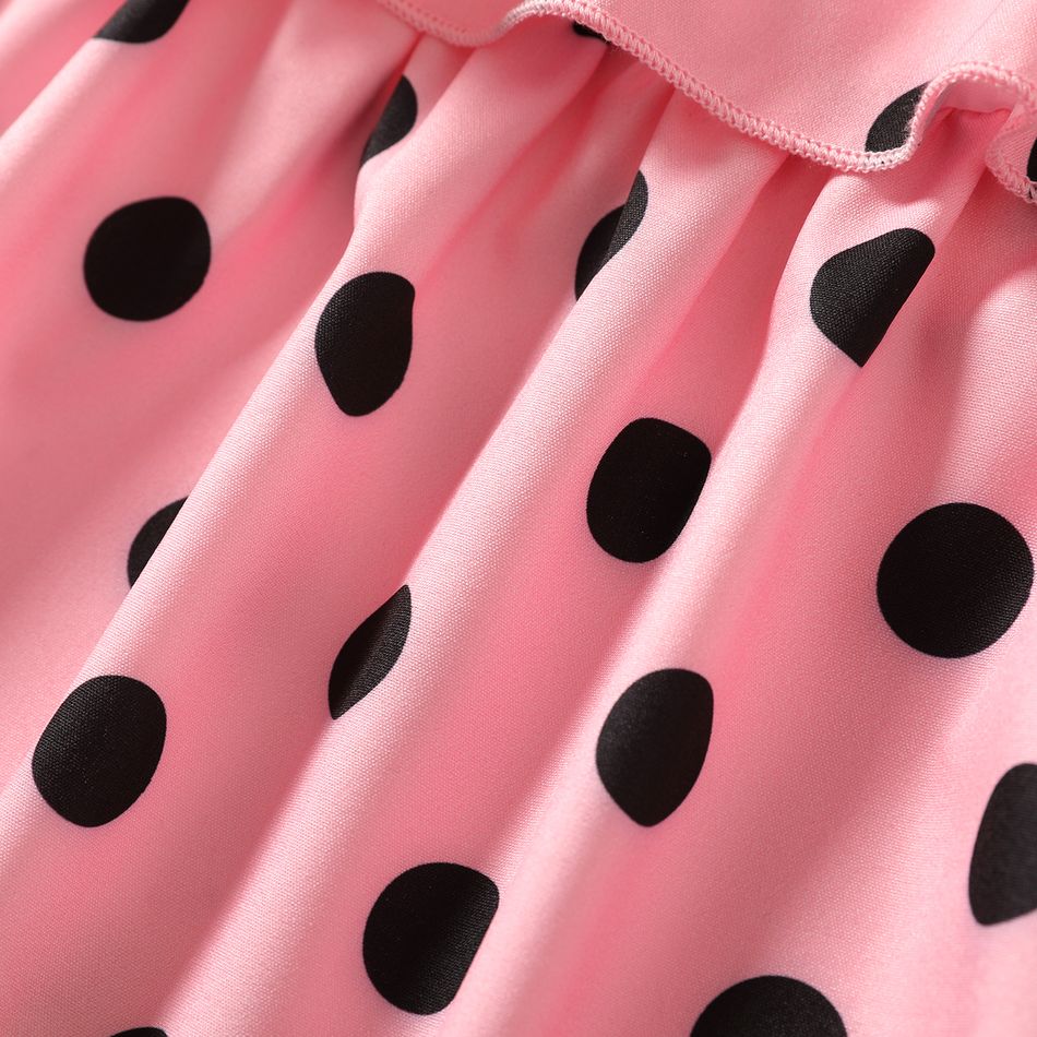 2pcs Kid Girl Polka dots Sleeveless Layered Dress & Belt Pink big image 5