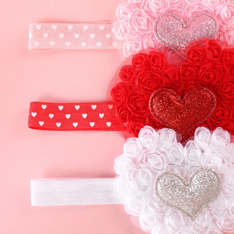 3-pack Valentine's Day Sequin Heart Decor Embroidered Rose Flower Headband for Girls Multi-color big image 2