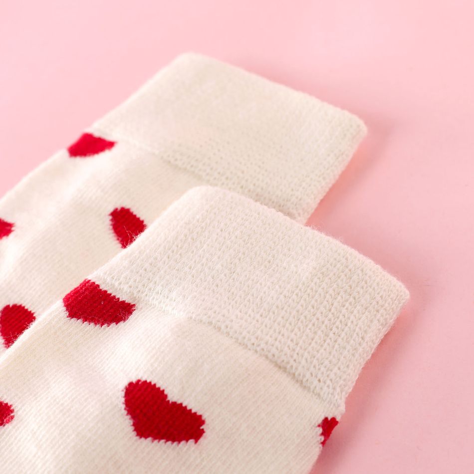 2 Pairs Valentine's Day Baby / Toddler Heart Pattern Crew Socks Beige big image 4