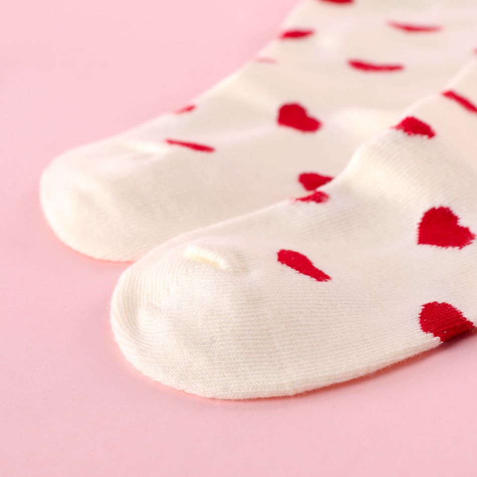 2 Pairs Valentine's Day Baby / Toddler Heart Pattern Crew Socks Beige big image 3