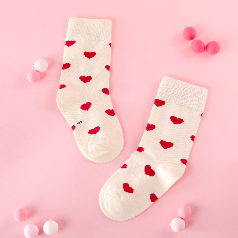 2 Pairs Valentine's Day Baby / Toddler Heart Pattern Crew Socks Beige big image 5