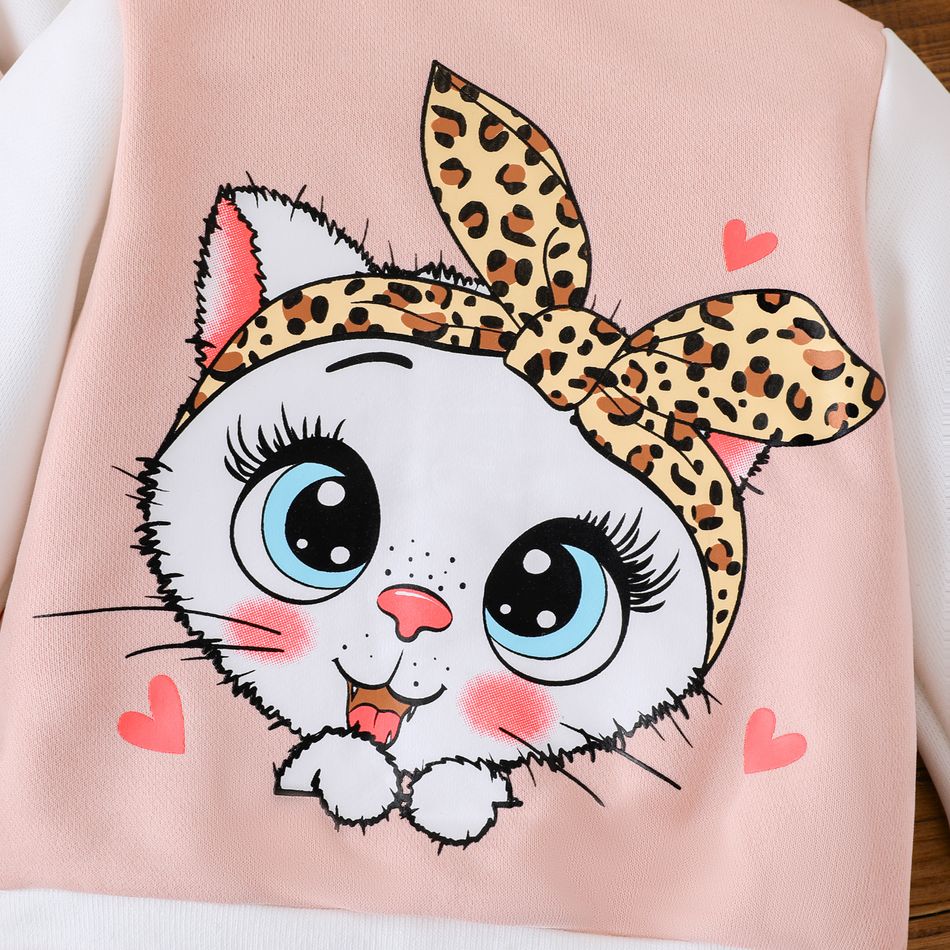 Baby Girl Cat Graphic Long-sleeve Bomber Jacket Pink big image 4