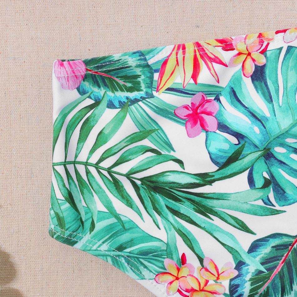 2Pcs Kid Girl Floral & Tropical Print Ruffle Two-Piece Swimsuit White big image 5