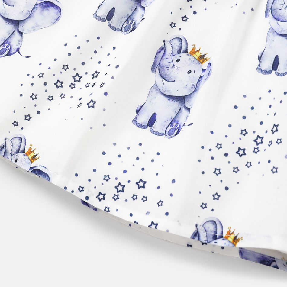 Baby Girl Allover Elephant & Star Print Flutter-sleeve Dress White big image 5