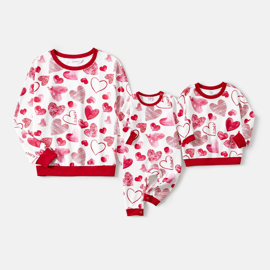 Valentine's Day Mommy and Me Allover Red Heart Print Long-sleeve Sweatshirts Red big image 1
