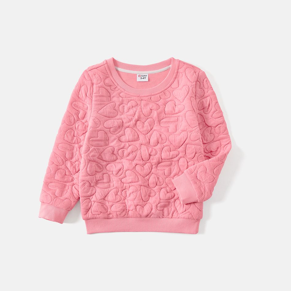 Valentine's Day Mommy and Me Long-sleeve Pink Heart Textured Sweatshirts Pink big image 5