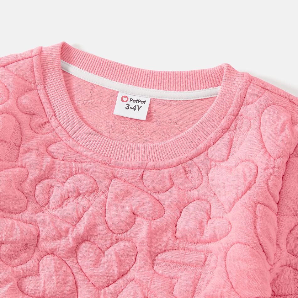 Valentine's Day Mommy and Me Long-sleeve Pink Heart Textured Sweatshirts Pink big image 6