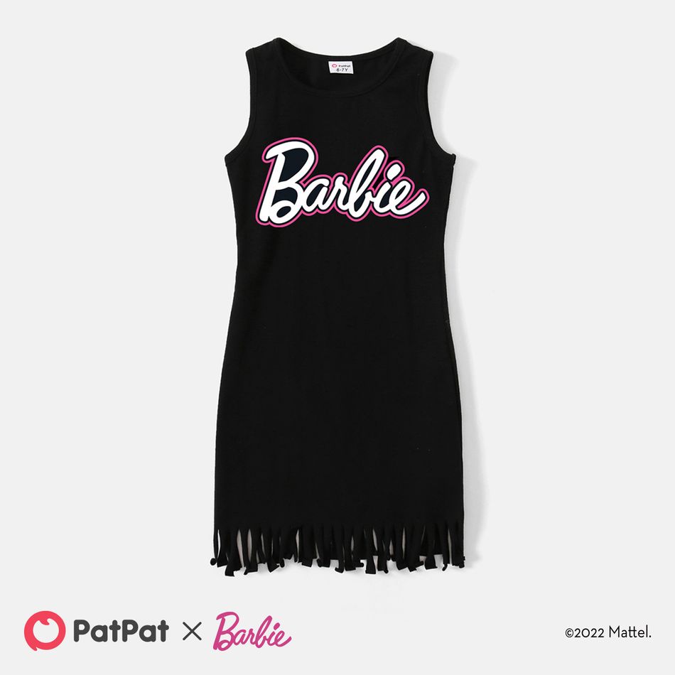 Barbie Mommy and Me 95% Cotton Fringe Trim Sleeveless T-shirt Dresses Black big image 4