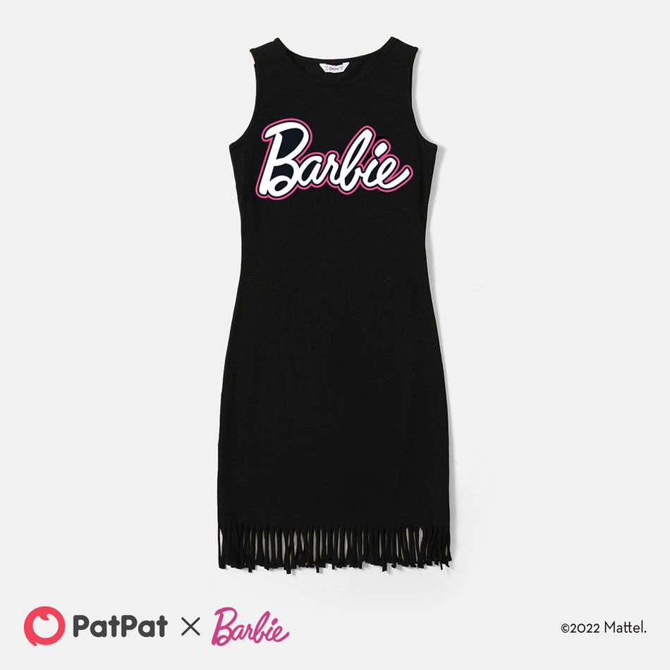 Barbie Mommy and Me 95% Cotton Fringe Trim Sleeveless T-shirt Dresses Black big image 2