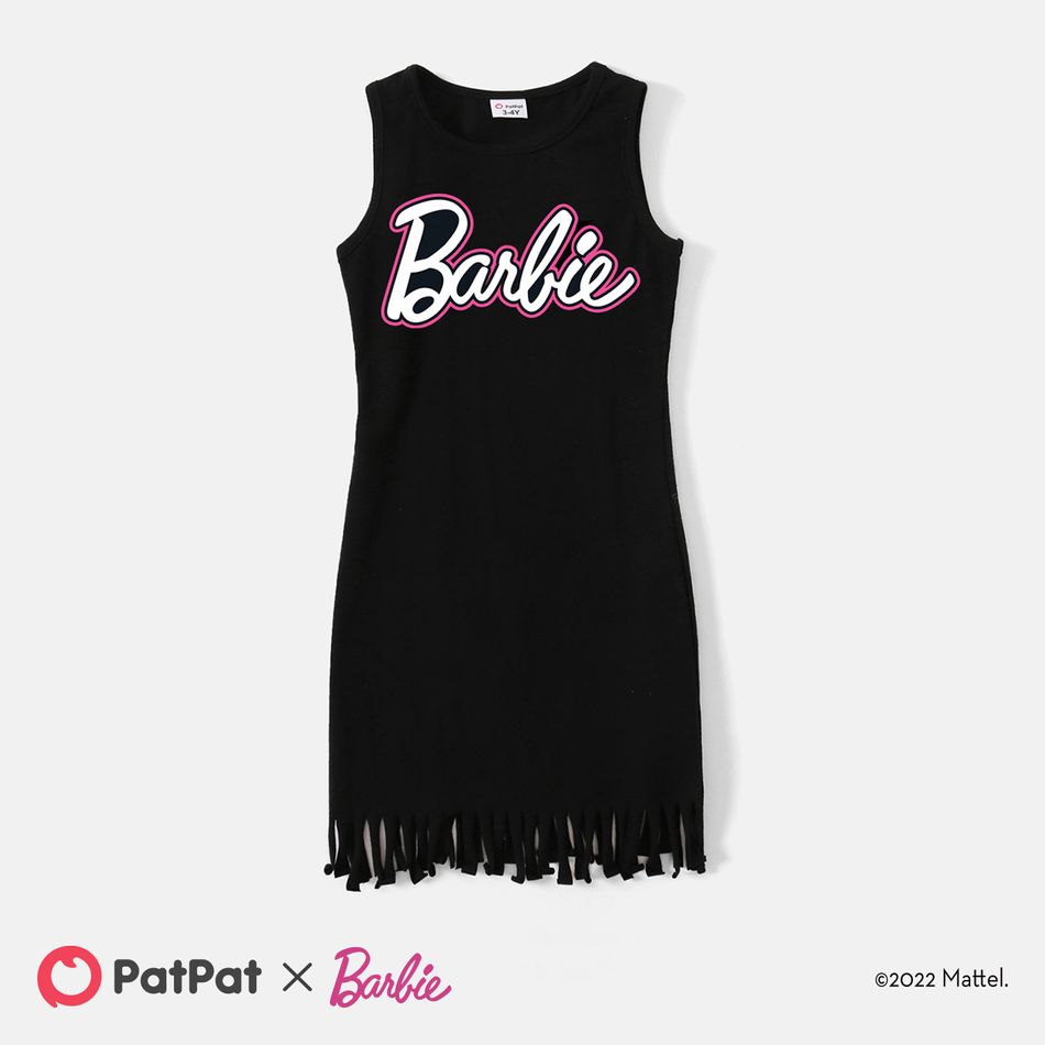 Barbie Mommy and Me 95% Cotton Fringe Trim Sleeveless T-shirt Dresses Black big image 6