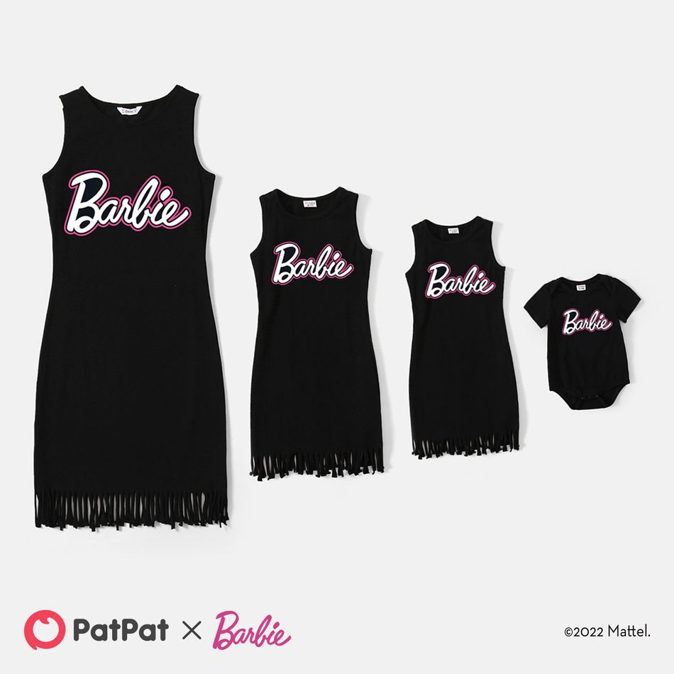 Barbie Mommy and Me 95% Cotton Fringe Trim Sleeveless T-shirt Dresses Black