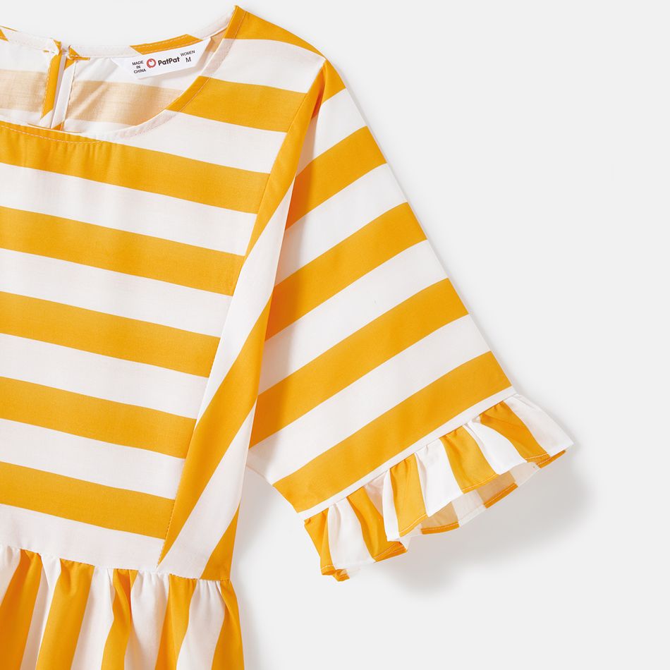 Mommy and Me Yellow Striped Ruffle Trim Short-sleeve A-line Dresses yellowwhite big image 4