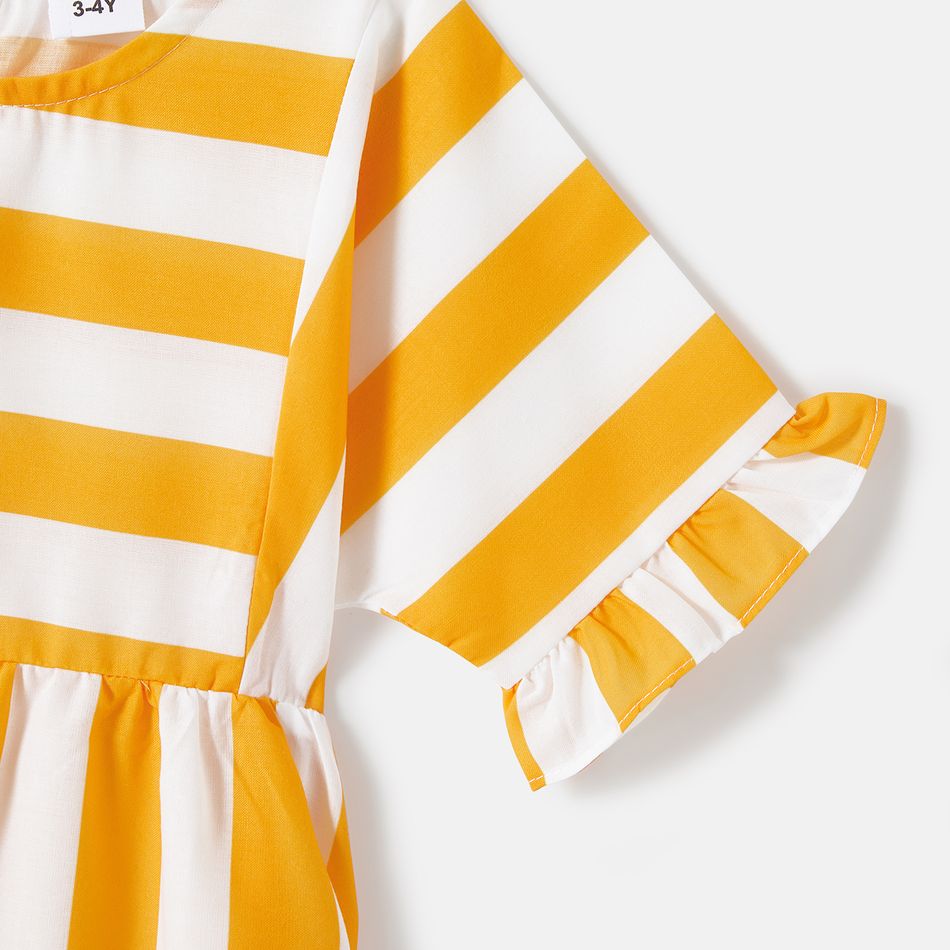 Mommy and Me Yellow Striped Ruffle Trim Short-sleeve A-line Dresses yellowwhite big image 9
