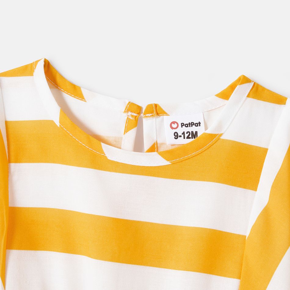 Mommy and Me Yellow Striped Ruffle Trim Short-sleeve A-line Dresses yellowwhite big image 11